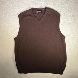 Men’s Chaps Sweater Vest Large Brown Knit V-Neck Pullover Grandpa Golf Walking